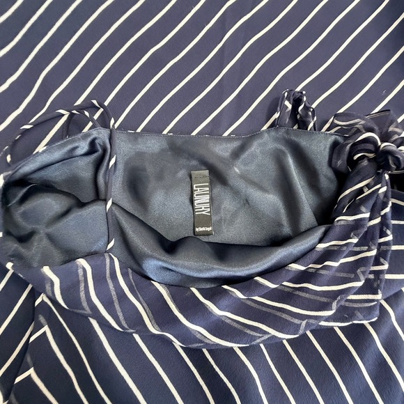 LAUNDRY Vintage Silk Chiffon Striped Dress Women 8 Navy Stripe - Picture 14 of 14